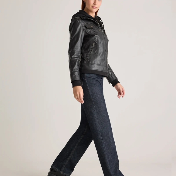 Quince Leather Jacket With Hood Black Medium Genuine Leather - Picture 5 of 12